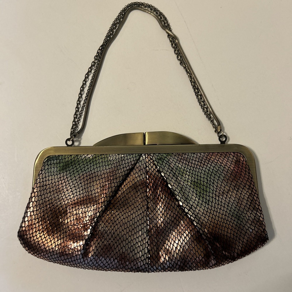 Hobo International Metallic Snake Skin On Leather Purse Chain/Clutch Organizer